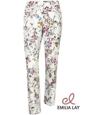 White Floral Straight-Leg Pants